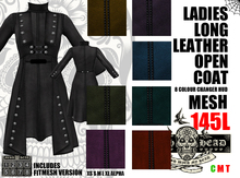 Mesh Head - Ladies Long Leather Open Coat - All Sizes