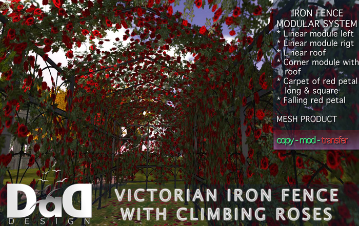 Victorian Iron Fence with climbing roses 
