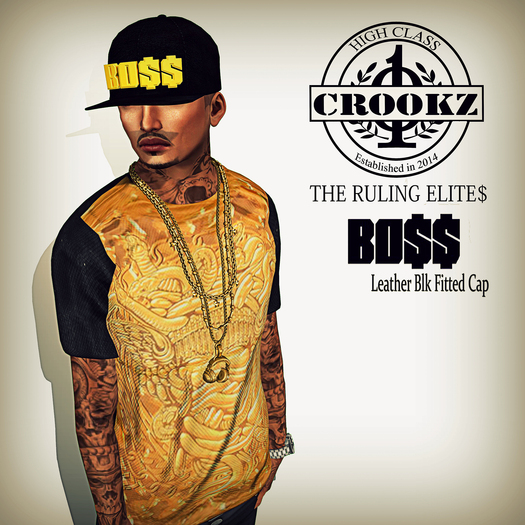 {CrookZ} Boss Fitted BLK Leather Cap 
