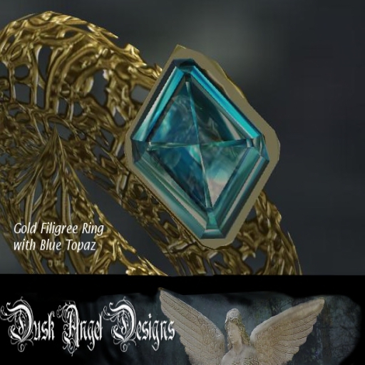 Filigree Ring Gold and Blue Topaz- Boxed