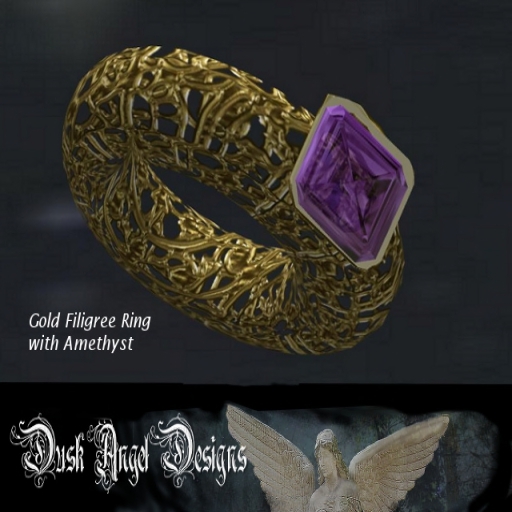 Filigree Ring Gold and Amethyst - Boxed