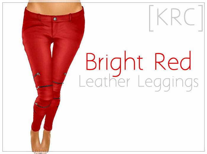 [KRC]Bright Red Mesh Leather Jeggings