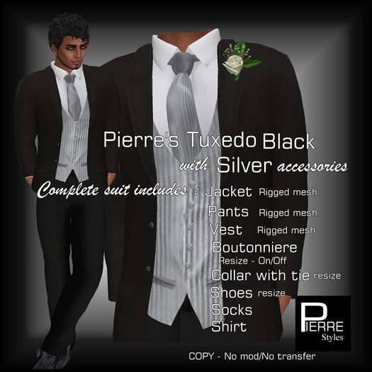 Pierre Styles Mesh Tux BLACK with SILVER * Compatible with ADAM,SLINK,SIGNATURE,BELLEZA