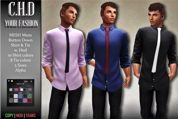 [C.H.D] Mens Button Down Shirt & Tie
