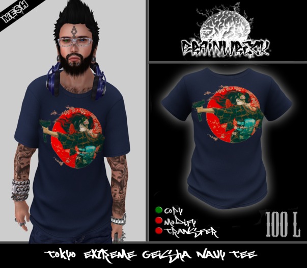 .::::Brain Wreck:::. Tokyo Extreme Geisha Navy Tee