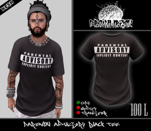 .::::Brain Wreck:::.Parental Advisory Black Tee