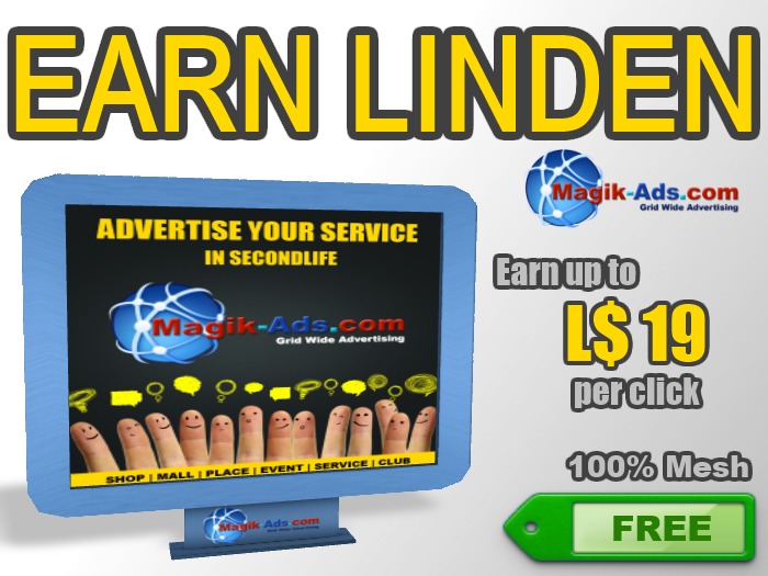 Magik Ads Big Adboard - Blue | Earn Lindens, paid per click!