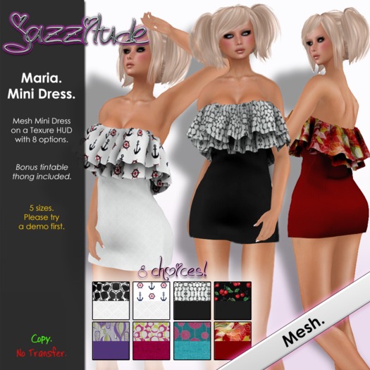 :jazzitude: Maria: Mesh Ruffle Mini Dress w/Texture HUD
