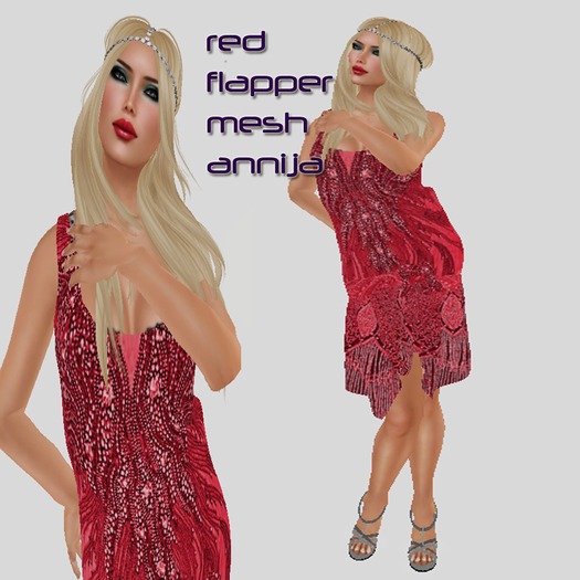 Red fitmesh flapper dress