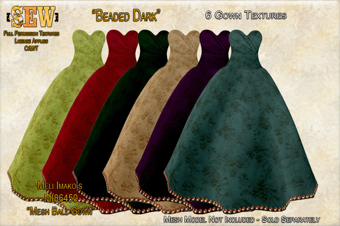[SEW] Full Permission Textures for MI86450 Mesh Ball Gown Dark Beaded
