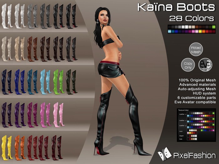:)(: Kaina Boots Mesh - All Colors- Fitted Mesh  - Classic Avatars + Eve Avatars compatible