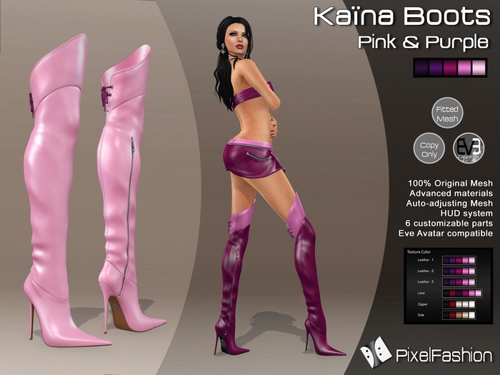 :)(: Kaina Boots Mesh - Pink & Purple - Fitted Mesh  - Classic Avatars + Eve Avatars compatible