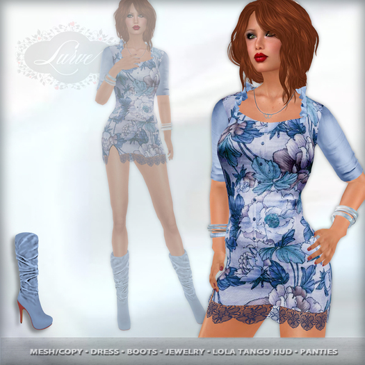 *Lurve* Mesh Mini Dress with Slit - Full Outfit - Blue