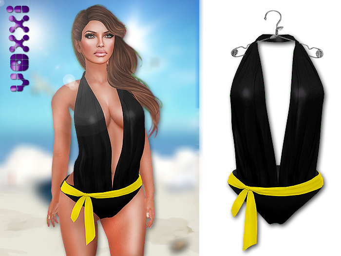 .::voxxi::. Halter Swimsuit Black Yellow