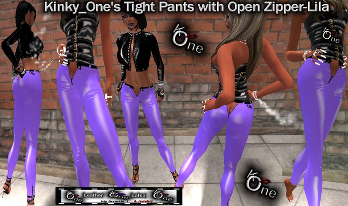 KinkyOne's Tight Pants with Open Zipper  Lilla