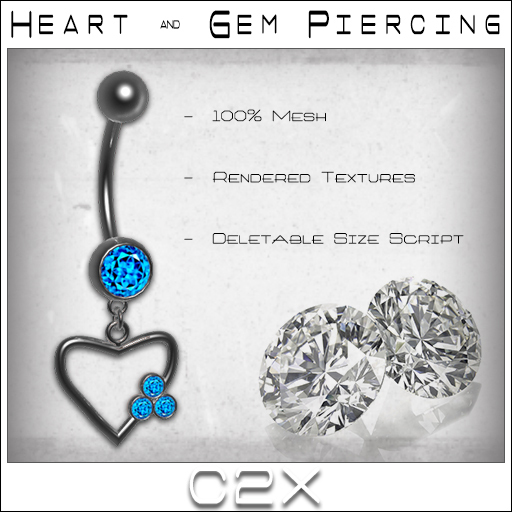 ~C2X~ Silver Heart & Gemstone Belly Piercing