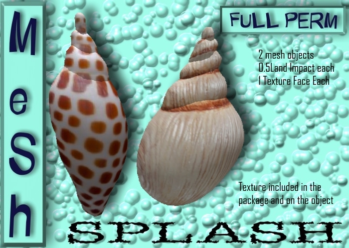 Splash BOX Mesh Full Perm -Spiral Sea Shells - 2 objects