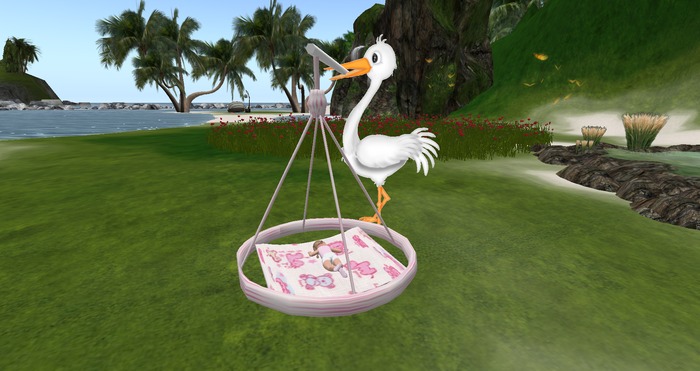 STORK WITH ANIMATED HAMMOCK - PINK