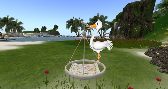STORK WITH ANIMATED HAMMOCK - YELLOW