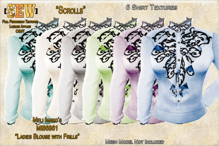 [SEW] Full Permission Textures for MI86861 Ladies Blouse with Frills Scroll