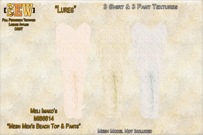 [SEW] Full Permission Textures for MI86614 Mesh Men's Beach Outfit Lures