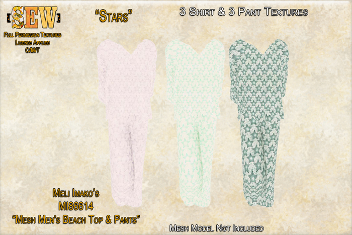 [SEW] Full Permission Textures for MI86614 Mesh Men's Beach Outfit Stars