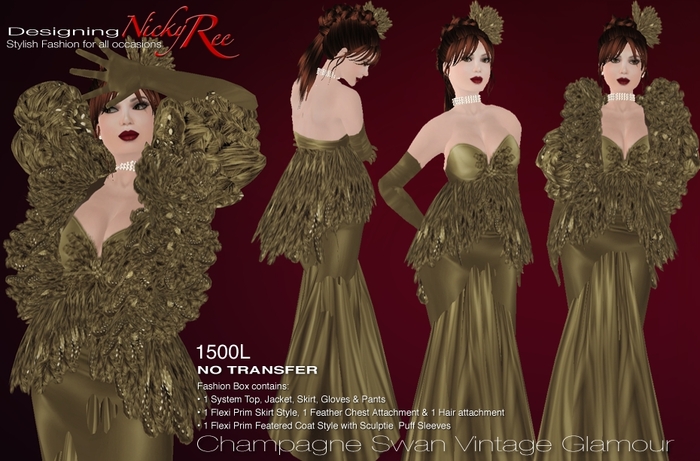Nicky Ree Champagne Swan Vintage Glamour