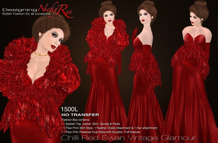 Nicky Ree Chilli Red Swan Vintage Glamour
