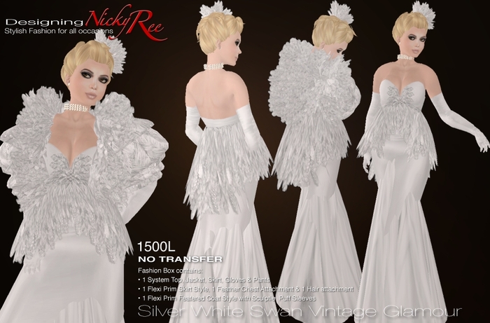 Nicky Ree Silver White Swan Vintage Glamour