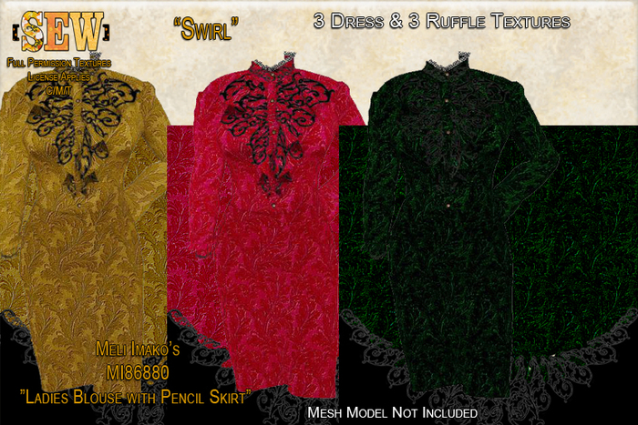 [SEW] Full Permission Textures for MI86880 Ladies Blouse with Pencil Skirt Swirl