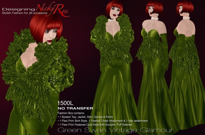 Nicky Ree Green Swan Vintage Glamour