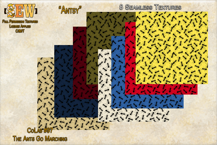 [SEW] Full Permission Hand Drawn Seamless Textures  CoLab 97 - Ants Go Marching - Antsy