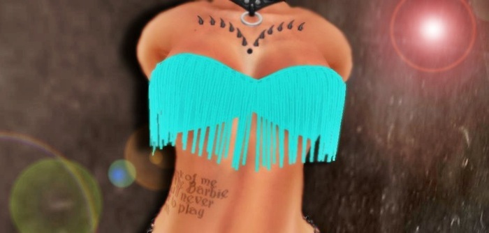 TURQ MESH FRINGE TOP(Boxed)