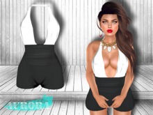 AURORA - Halter High Waist Playsuit - Black & White
