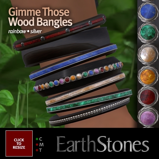 EarthStones Gimme Those Wood Bangles - Rainbow/Silver