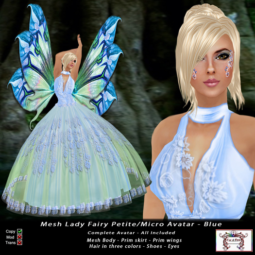 Mesh Lady Fairy Petite - Micro Avatar - Blue (All Included)