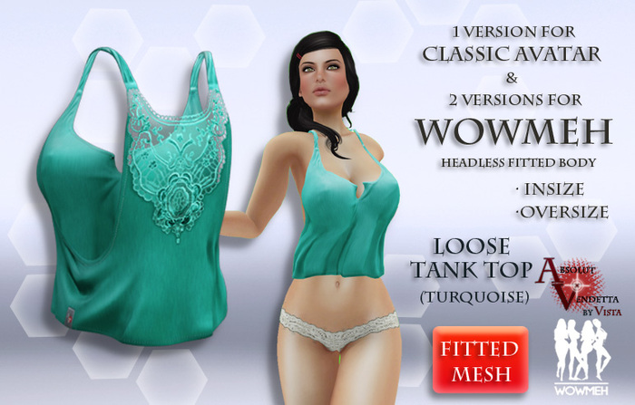 Absolut Vendetta-Loose tank top crochet FITTED MESH *Turquoise*