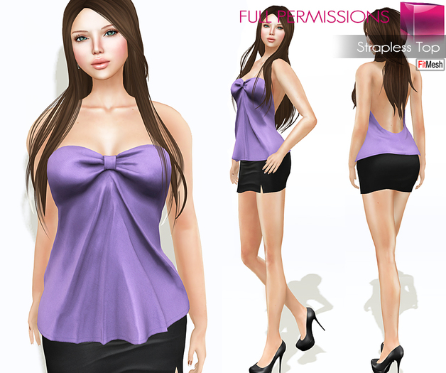 Full Perm Fitmesh and Classic Rig Female Strapless Gathered Bow Tube Top for Classic Avatars