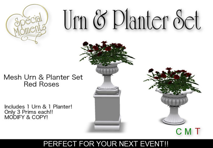 Urn & Planter Set - Red Roses(White)  Copy!!  PROMO!