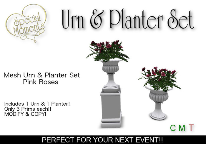 Urn & Planter Set - Pink Roses(White)  Copy!!  PROMO!