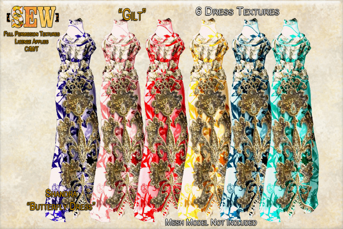 [SEW] Full Permission Textures for Shandra Butterfly Dress Gilt