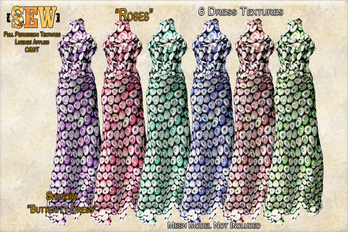 [SEW] Full Permission Textures for Shandra Butterfly Dress Roses