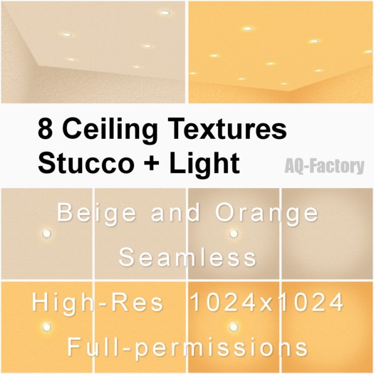 *AQF* 8 Ceiling Textures Stucco + Light (Beige & Orange)　天井用テクスチャー8枚, しっくい+ライト, ベージュとオレンジ