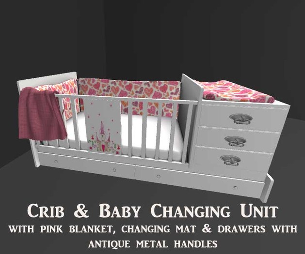 White Castle Deco Crib w Changing Unit w mat & blanket