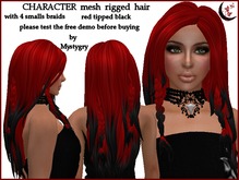Character red tipped black mesh hair rigged with 4 braids