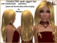 Character gold blond mesh hair rigged with 4 braids
