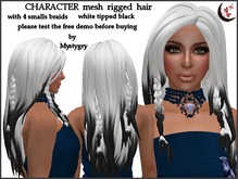 Character white tipped black  mesh hair rigged with 4 braids