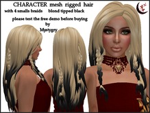 Character blond tipped black mesh hair rigged with 4 braids