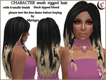 Character black tipped blond mesh hair rigged with 4 braids