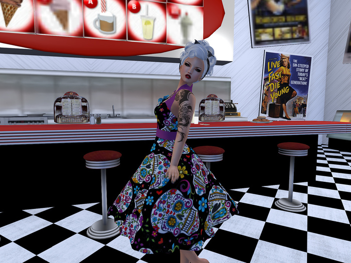 {T.D.} Retro Halter Dress Sugarskull (Boxed)